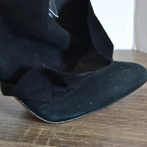 Black Suede Ruffle Booties with Block Heel - Picture 12 of 12